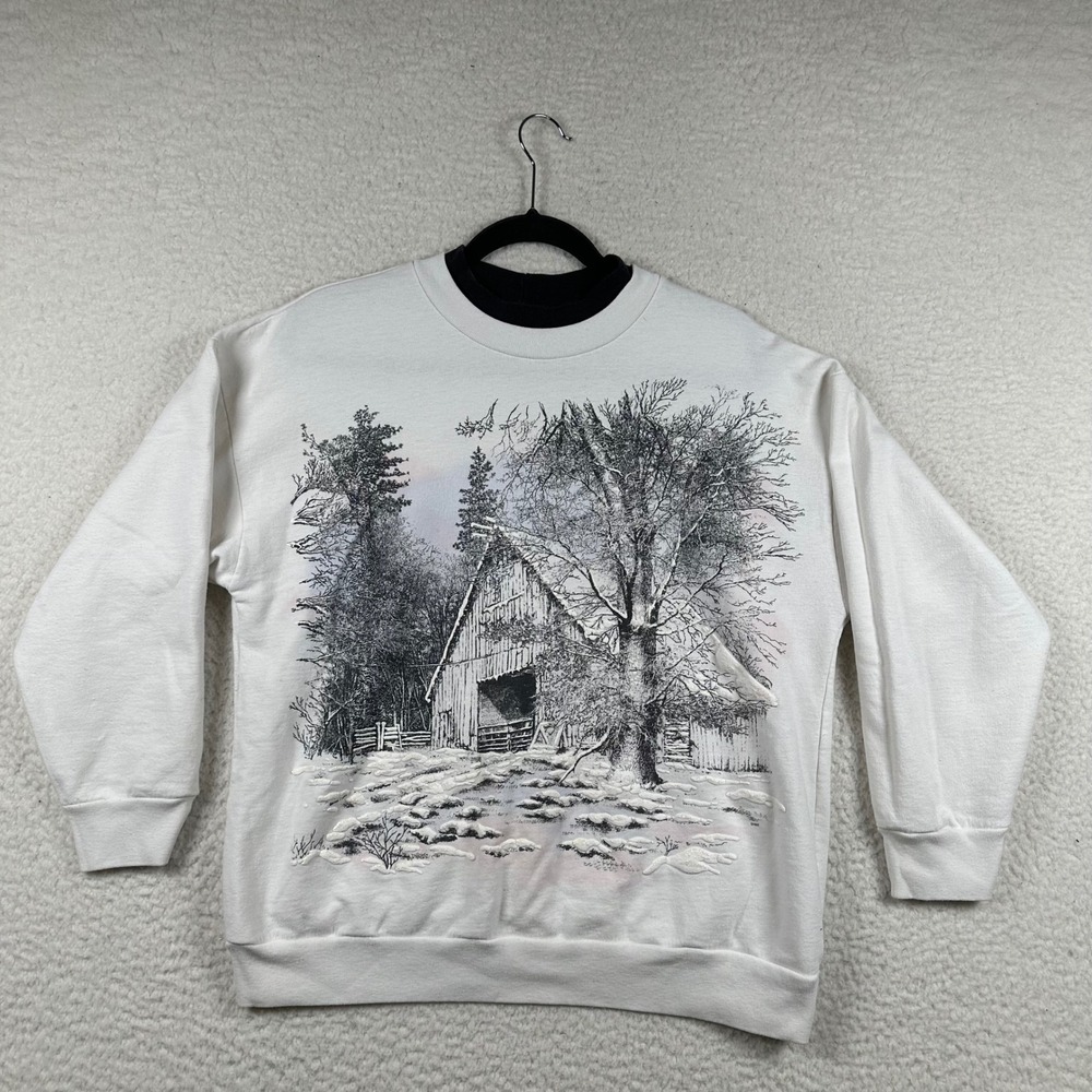 Vtg 90s Nutcracker Sweatshirt Womens Winter Barn Puff Print L Snow Cottagecore